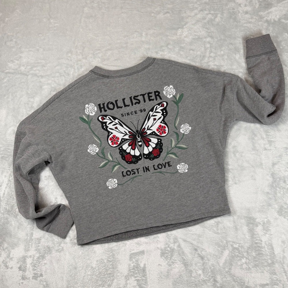 Hollister Womens Gray Butterfly Embroidered Sweatshirt Lost In Love Small